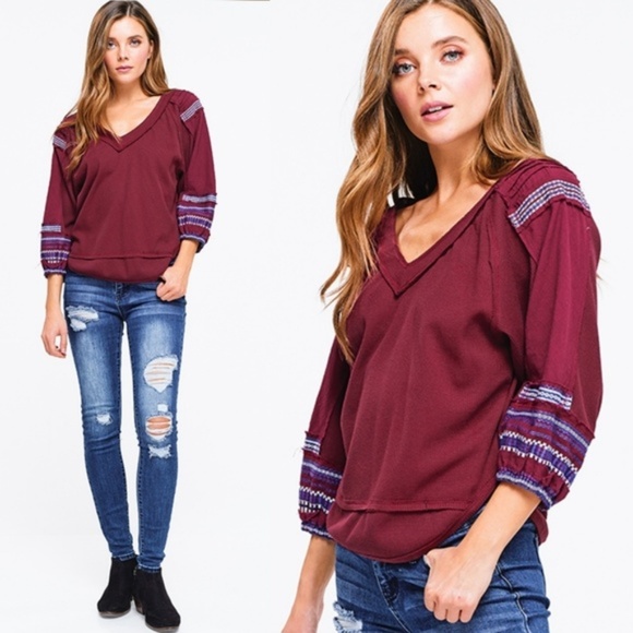 Available by Angela Fashion Tops - NWT~ Bohemian Flair Lightweight Waffle Knit Thermal Top